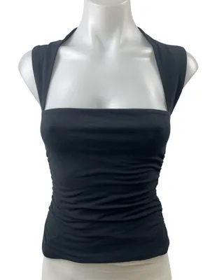 Abercrombie & Fitch Women's Black Sleeveless Square Neck Ruched Crop Tank Top S thumbnail 1