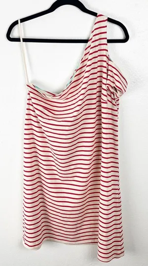 ANTHROPOLOGIE MAEVE 100% Cotton Marketa Striped One Shoulder Dress XL Nautical thumbnail 1