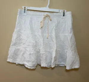 aerie White Textured Tiered Drawstring Skirt thumbnail 1