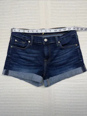 7 For All Mankind Dark Blue Rolled-Hem Denim Shorts thumbnail 4