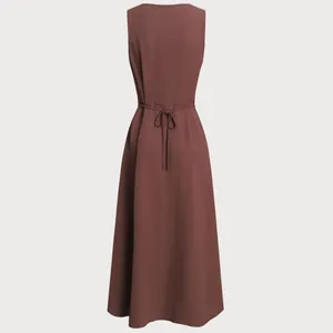 Rihoas Brown Round Neck Button Sleeveless Maxi Dress thumbnail 7
