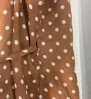 LIONESS Caliente Ruffle Wrap Dress Brown White Polka Dot NWOT Womens Large thumbnail 5