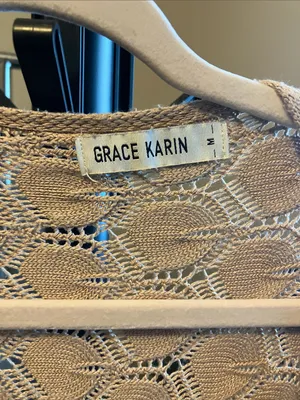 Grace Karin Beige Open Cable Lace Knit Draped Cardigan thumbnail 3