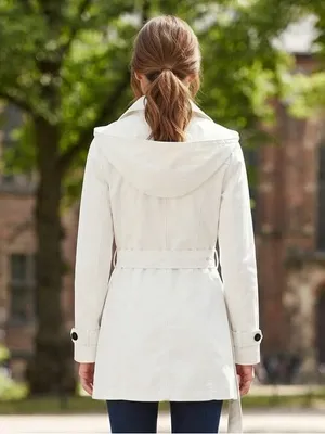ESPRIT Hooded Double Breasted Trench Coat with Belt M 20” p2p White EUC thumbnail 10