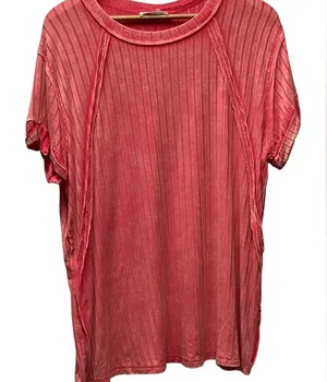 Zenana ribbed boat Neck Distressed raglan top Coral L/XL thumbnail 1