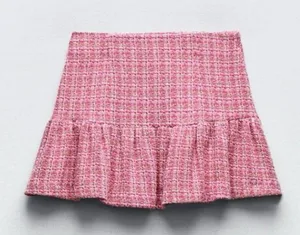ZARA Pink Tweed Mini Skirt Textured Skort thumbnail 1