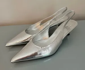 Jeffrey Campbell Persona Silver Slingback Kitten Heel 7 NEW thumbnail 1