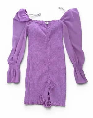 Purple Long-Sleeve Smocked Mini Dress thumbnail 1