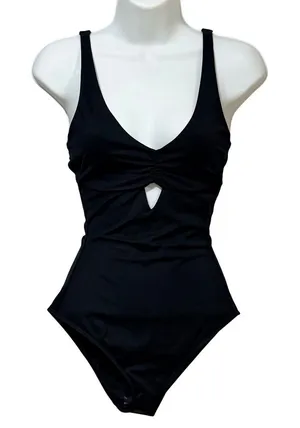 shade and shore Black Ruched One Piece Swimsuit Sweetheart Adjustable Straps S thumbnail 1