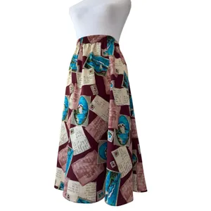 Vintage ‘90s Maggie Sweet Postcard Print Pleated Elastic Waist A-Line Midi Skirt thumbnail 5