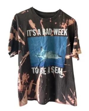 Bleach Dyed Shark Week Graphic Tee Size Large Funny Shark Shirt thumbnail 1