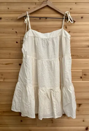 Abercrombie & Fitch Large Cotton Tiered Mini Dress Bride Wedding Natural Prairie thumbnail 1