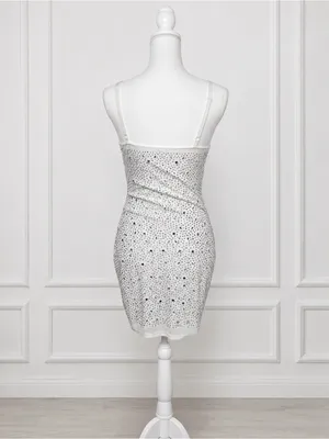 Windsor White Rhinestone Ruched Bodycon Mini Dress Size M Vegas Cocktail Party thumbnail 4