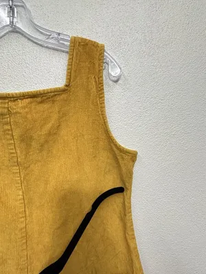 Earthbound Trading Company Corduroy Jumpsuit Large Mustard Cotton Boho Flawed thumbnail 11