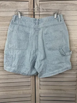 REAL COMFORT Vintage 90's/Y2K High Rise Carpenter Style Mom Shorts Light Wash-14 thumbnail 2