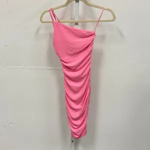 Princess Polly Pink Ruched One Shoulder Ribbed Mini Bodycon Dress Size 0 US XS thumbnail 2