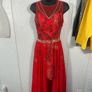 Gail McInnes Designs Red Sleeveless Dress with Detachable Skirt See Measure EUC thumbnail 3