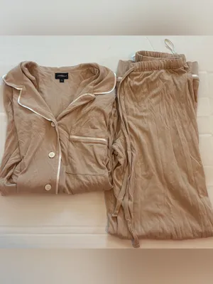 Cosabella Beige Long Sleeve Button Down Top and Pants Pajama Set Petite Small thumbnail 3