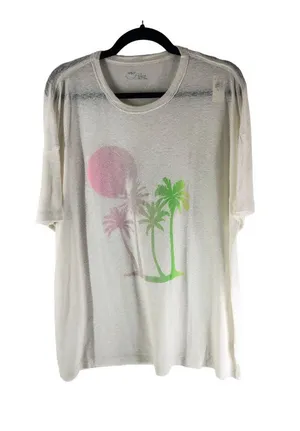 Aerie Breezy Boyfriend T-Shirt Palm Tree Graphic Tee White Linen Blend XL thumbnail 1