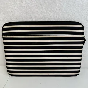 Kate Spade 13" Laptop Sleeve Black Cream Striped Nylon Zippered Case Padded Bag thumbnail 5