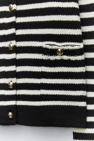 Zara button up sweater cardigan knitted stripped golden button thumbnail 4