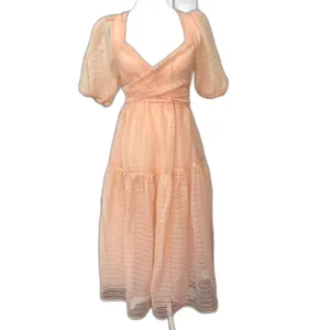 Free People Hailey Dress Size 4 Beautiful Baby Pink Wrap front Midi Dress thumbnail 4