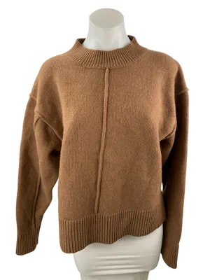 H&M Wool Cashmere Womens Brown Mock Neck Long Sleeve Sweatshirt Sweater Top Sz S thumbnail 1