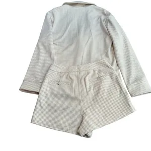 Wishlist‎ Size M Matching Blazer & Short Set Tan Cream Checkered Neutral Office thumbnail 7