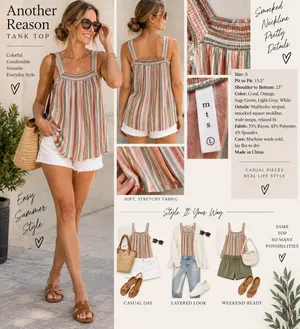 Another Reason Women’s Smocked Striped Knit Tank Top Fitted Small W-213 thumbnail 2