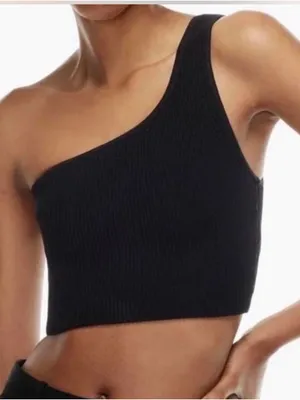Aritzia Black One-Shoulder Ribbed Crop thumbnail 1