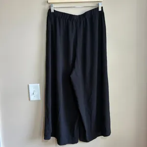 black wide leg trousers elastic and zipper closure women's large casual pants thumbnail 6