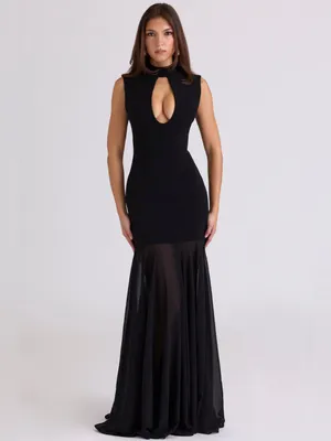 House of CB Raphaella Black Keyhole Sheer Maxi Dress Size M NWOT thumbnail 12