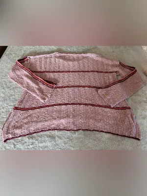 Women’s easel Dusty Pink Striped Crewneck Sweater with Red Accents Size 2X thumbnail 7