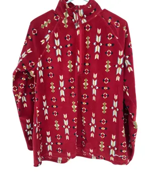 EDDIE BAUER Fleece Pullover Womens XL Red Aztec Geometric Quarter Zip Mock Neck thumbnail 1