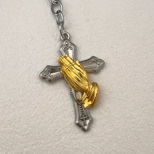 Cross Praying Hands Keychain Charm for Men Women Car Keychain Bag Charm thumbnail 2