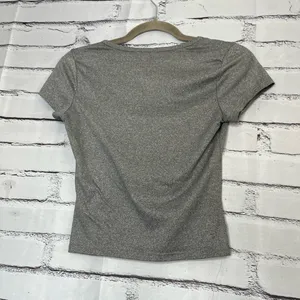 Heart Hips Gray Crop Cut Out T-Shirt V Neck Y2K SZ S Short Sleeve Top Fitted thumbnail 9