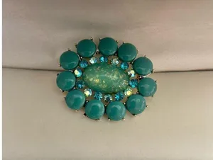 Faux turquoise/opal brooch aqua blue and silver back thumbnail 3