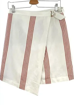 Anthropologie Hutch Rori Skirt Wrap Buckle‎ Striped Asymmetric White Rust Size 4 thumbnail 1