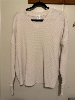Offline by aerie Cream Waffle Knit Crew Sweater L thumbnail 1