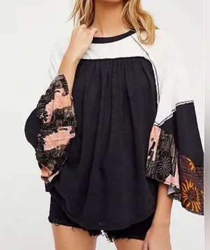 Free People Raglan Sleeve Blouse Black thumbnail 1
