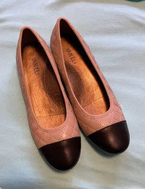 Vaneli Quilted tan or cream Ballet Flats with Black Cap Toe thumbnail 1