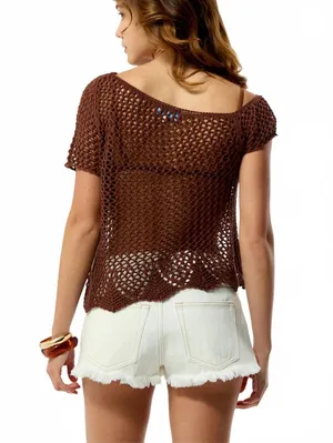 Pacsun Your Favorite Phoebe Crochet Top NWT Brown M thumbnail 2
