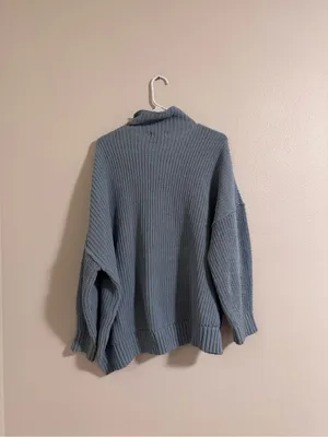 Aerie Ribbed Turtleneck Sweater in Dusty Blue thumbnail 3