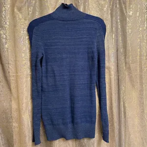 Free‎ People Navy Blue Metallic Lace Inset Turtleneck Sweater Small thumbnail 2
