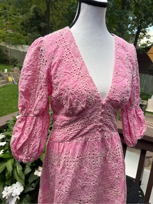 Petal & Pup Pink Eyelet Lace V-Neck Maxi Dress thumbnail 3