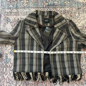 OAT NEW YORK NWT Plaid Fringe Blazer Tweed Cropped Jacket Size Large thumbnail 7