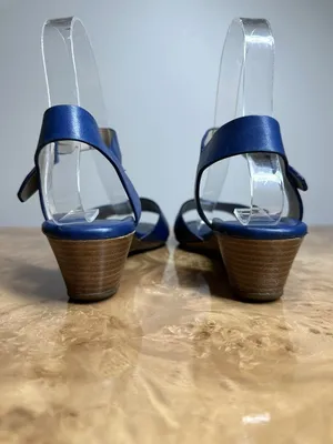 Cole Haan Grand.OS Blue Leather Ankle Strap Wedge Sandals Size 6B thumbnail 4