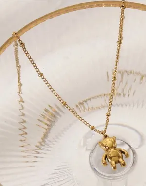Gold‎ Teddy Bear Pendant Necklace – 14K Plated Stainless Steel Chain thumbnail 1