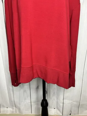 Athleta Coaster Luxe Sweatshirt Red Tencel Modal Pullover Sz L High Low Hem thumbnail 3
