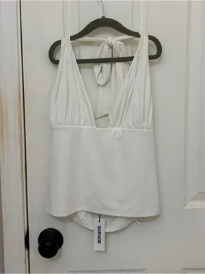 NWT!! Garage Pixie Plunge Halter Top in White thumbnail 5
